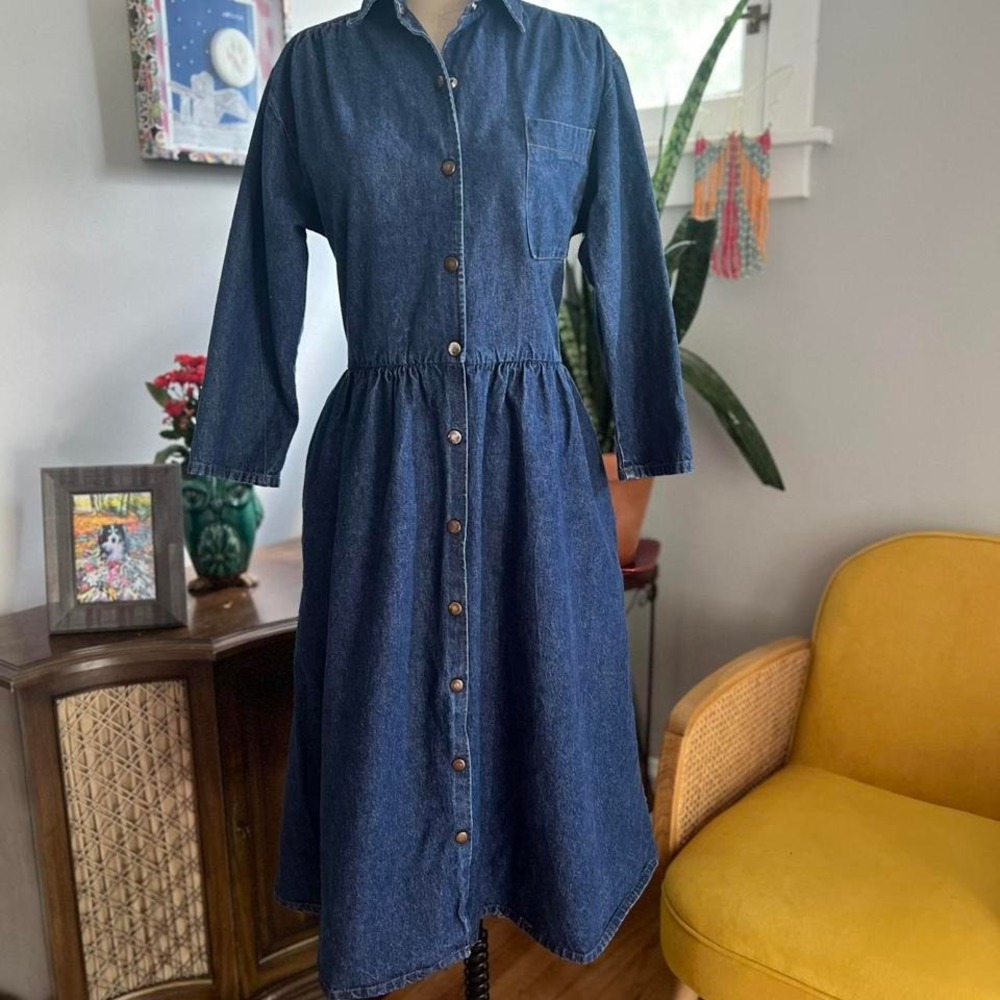 Vintage 80s long‎ sleeve denim dress By Ransom of California size 12